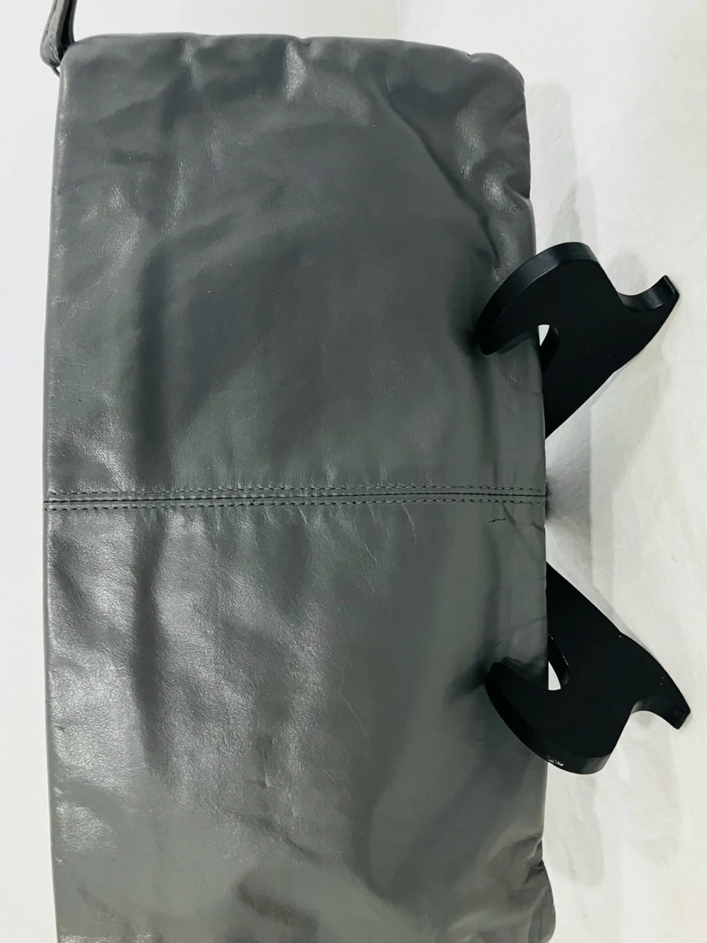 Vtg Anne Klein Gray Leather Clutch/Wristlet w/ Cloth Liner